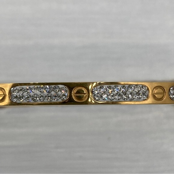 PAVE RHINESTONES AND SCREW DETAIL HINGED BANGLE BRACELET- GOLD-TONE- CLA… - Picture 2 of 7